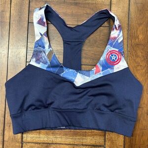 Marvel Navy Sports Bra with Captain America Design
